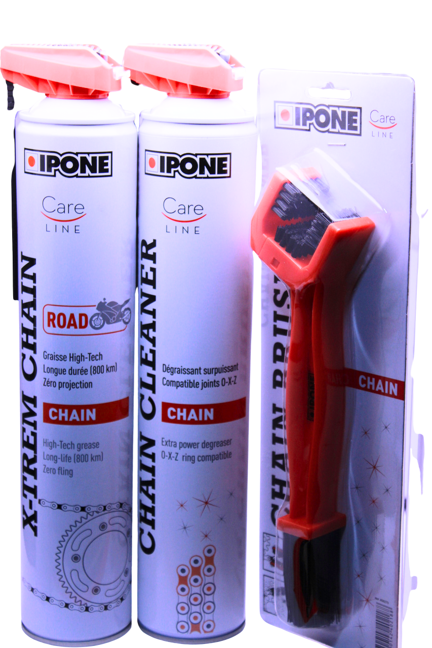 Ipone Kit Mantenimiento de Cadena — Desengrasante + Lubricante para moto