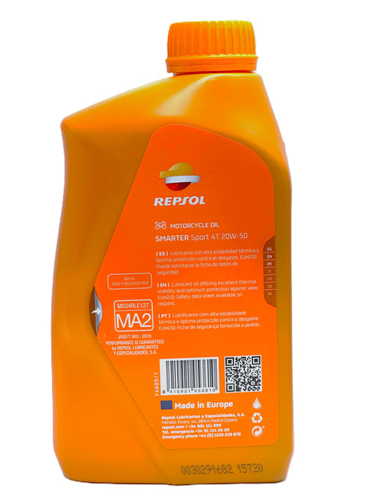 Repsol Smarter 4T 20W-50 — Aceite de motor semisintético para moto