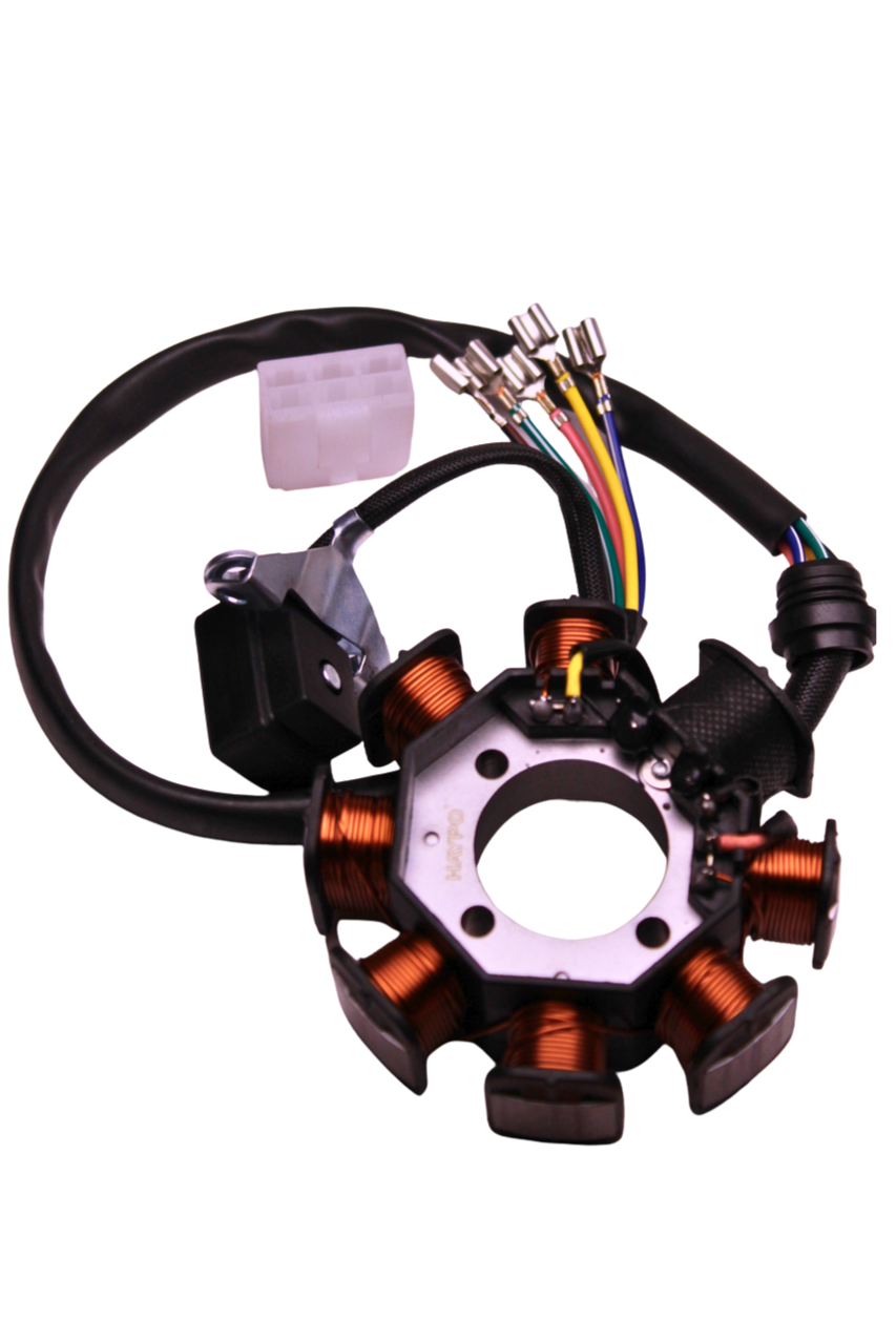 Estátor Haypo — 8 bobinas / 3 pernos / 5 cables — Motos chinas 125cc-150cc