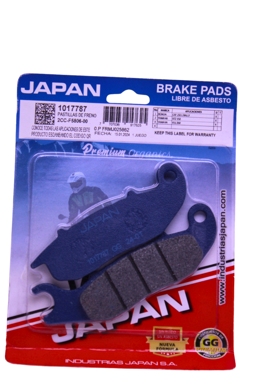 Pastillas de Freno Delanteras Japan — Honda CRF 250 / Yamaha XTZ 150 / XTZ 125