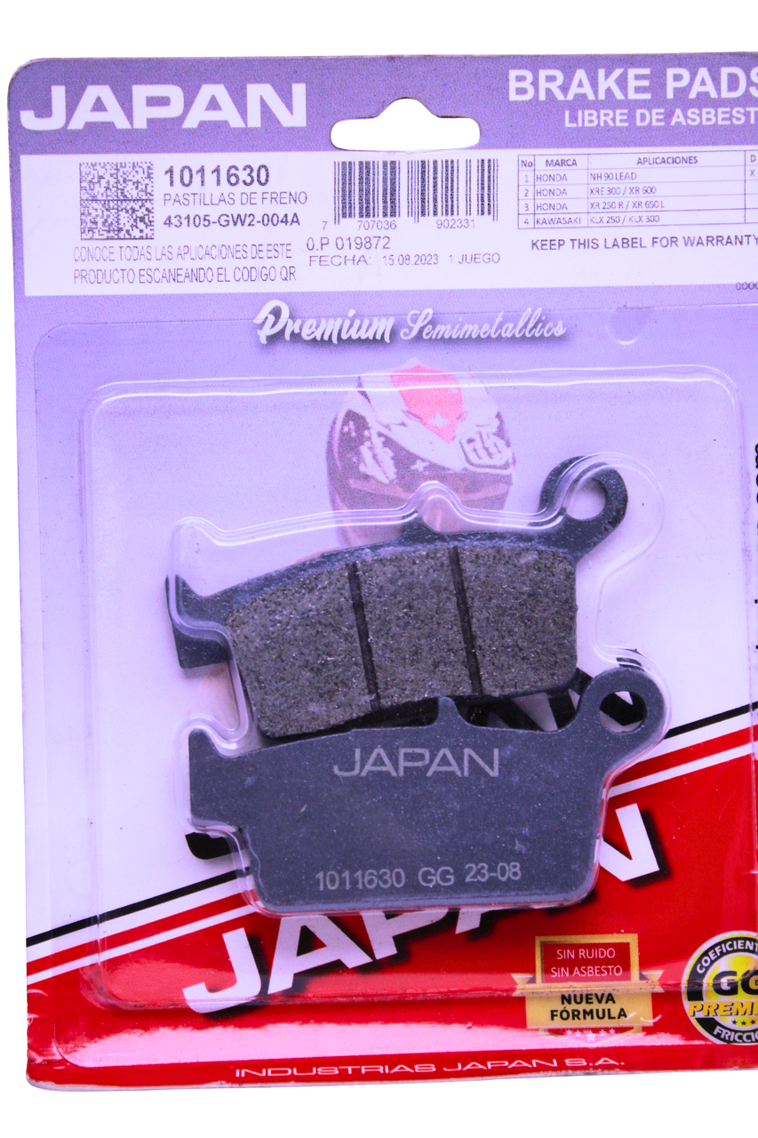 Pastillas de Freno Traseras Japan — XR 250L/600/650L · KLX 250/300 · YZ 125/250