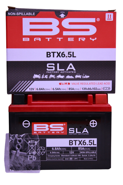 Batería BS Battery BTX6.5L — Batería sellada sin mantenimiento para moto