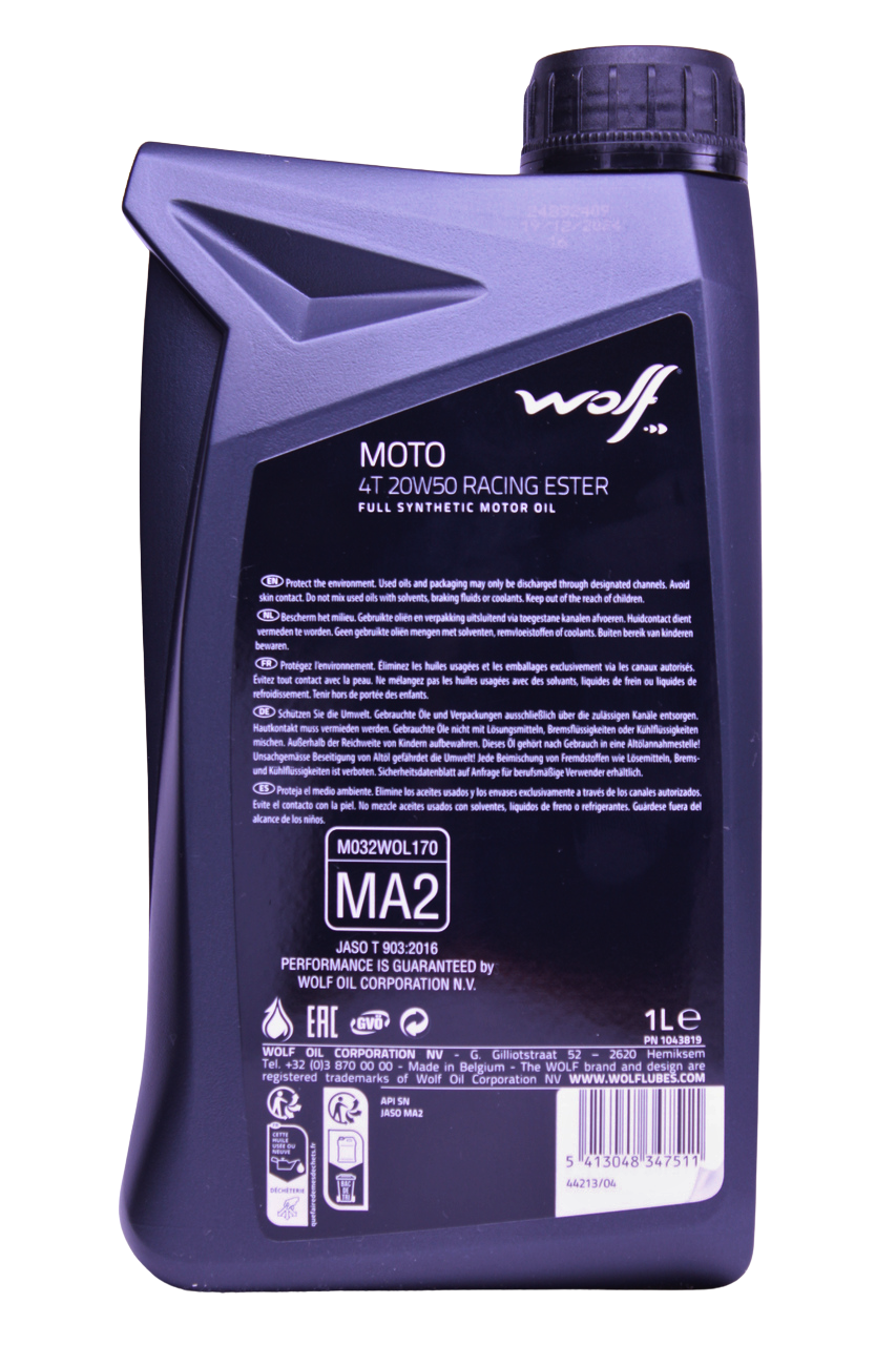 Wolf 4T 20W-50 — Aceite de motor 100% sintético para moto
