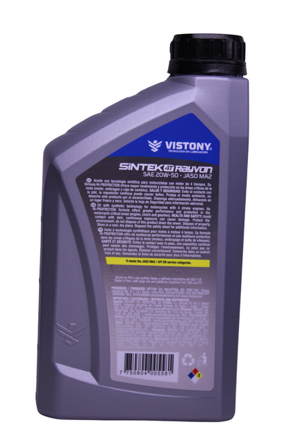 Vistony Sintek Rayvon 4T 20W-50 — Aceite de motor semisintético para moto
