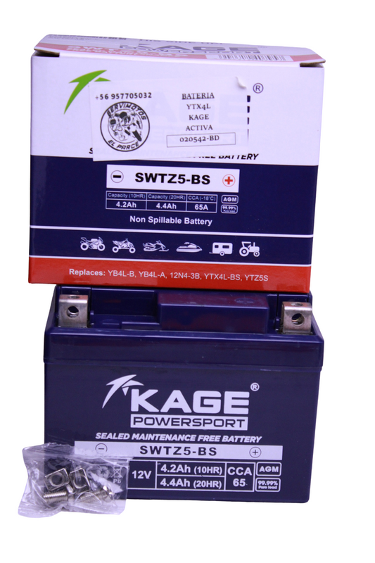 Batería Kage PowerSport SWTZ5-BS — Batería sellada sin mantenimiento para moto