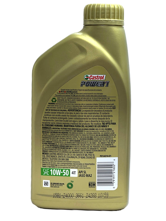 Castrol Power 1 4T 10W-50 — Aceite de motor 100% sintético para moto
