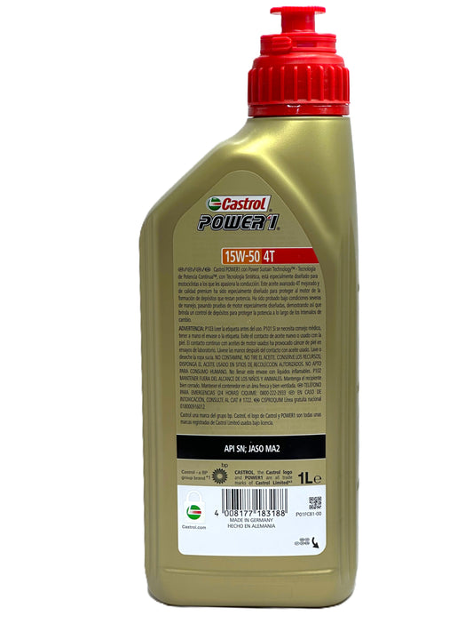 Castrol Power 1 4T 15W-50 — Aceite de motor 100% sintético para moto