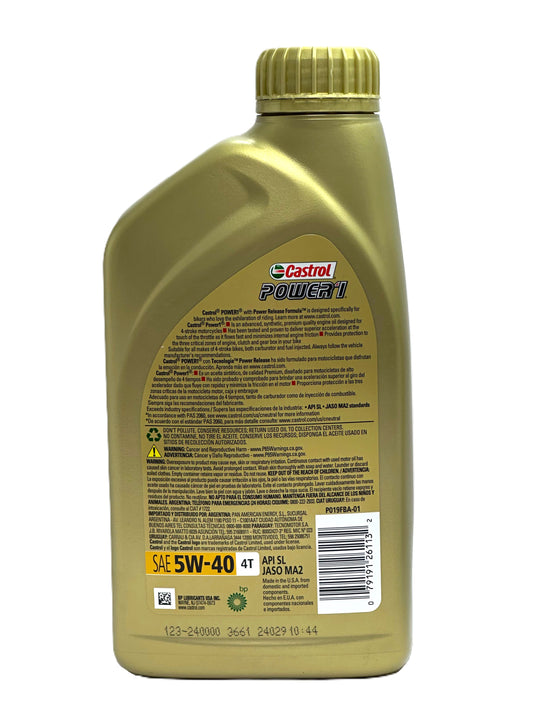 Castrol Power 1 4T 5W-40 — Aceite de motor 100% sintético para moto