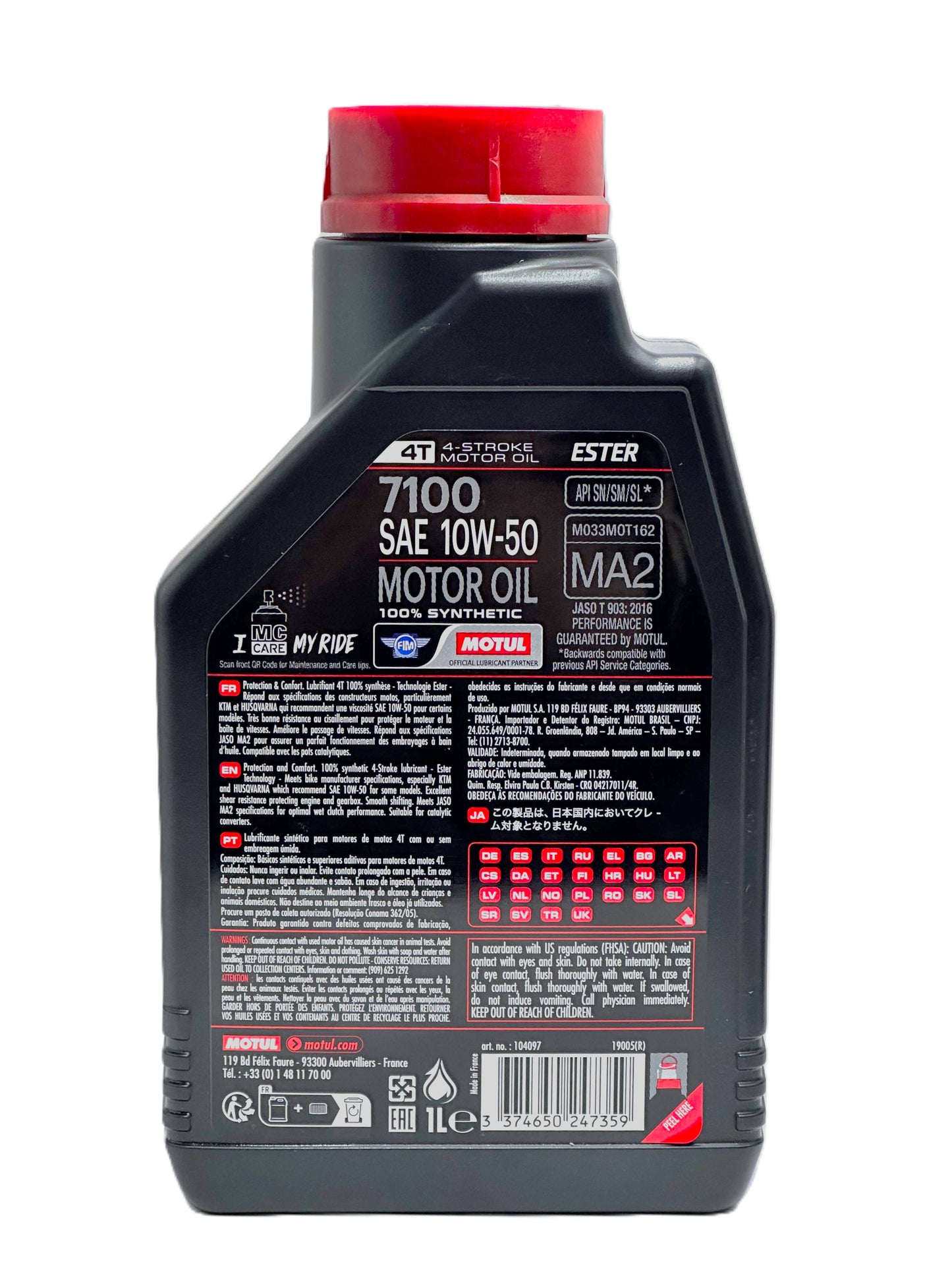 Motul 7100 4T 10W-50 — Aceite de motor 100% sintético para moto
